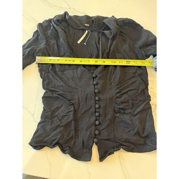 Free People Maise Top Black Size Medium Puff Shoulder Ruched Semi-Sheer NEW - Picture 6 of 13